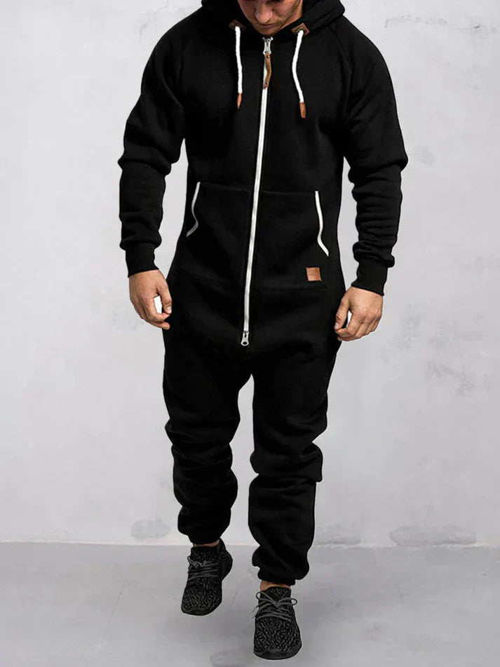 Men's Full-Zip Hooded Onesie | Fleece Loungewear Jumpsuit | Warm Casual Comfort