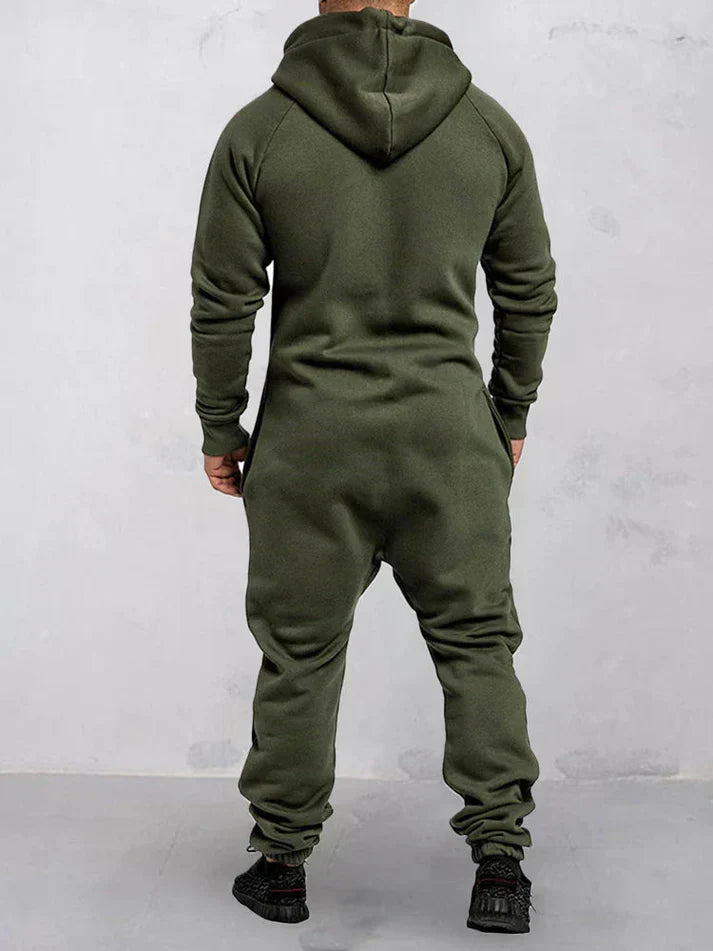 Men's Full-Zip Hooded Onesie | Fleece Loungewear Jumpsuit | Warm Casual Comfort