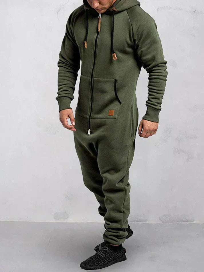 Men's Full-Zip Hooded Onesie | Fleece Loungewear Jumpsuit | Warm Casual Comfort