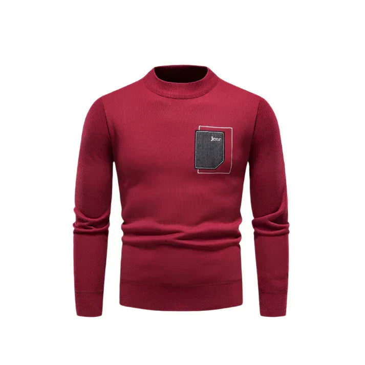 Textured Knit Crewneck Sweater | Slim Fit Casual Pullover | Chest Pocket Detail