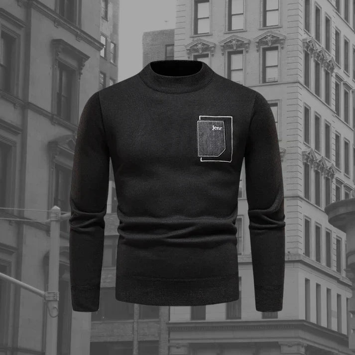 Textured Knit Crewneck Sweater | Slim Fit Casual Pullover | Chest Pocket Detail