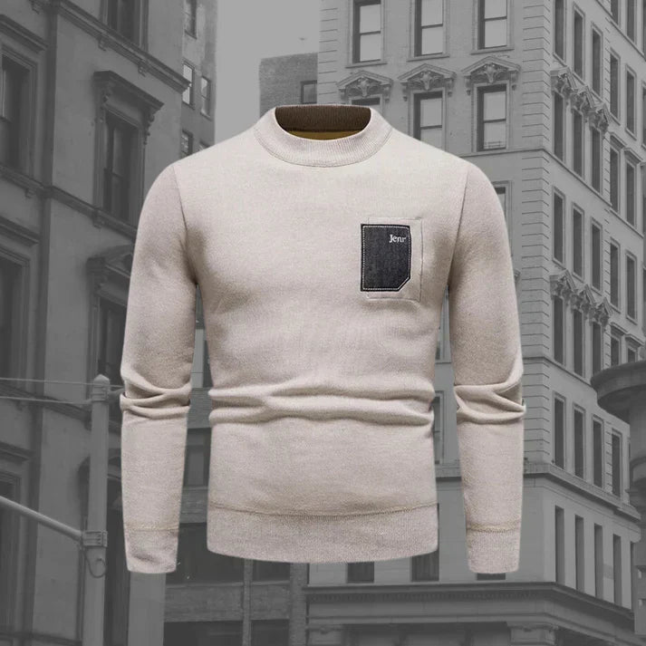 Textured Knit Crewneck Sweater | Slim Fit Casual Pullover | Chest Pocket Detail