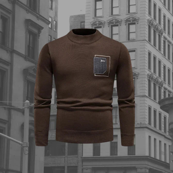 Textured Knit Crewneck Sweater | Slim Fit Casual Pullover | Chest Pocket Detail