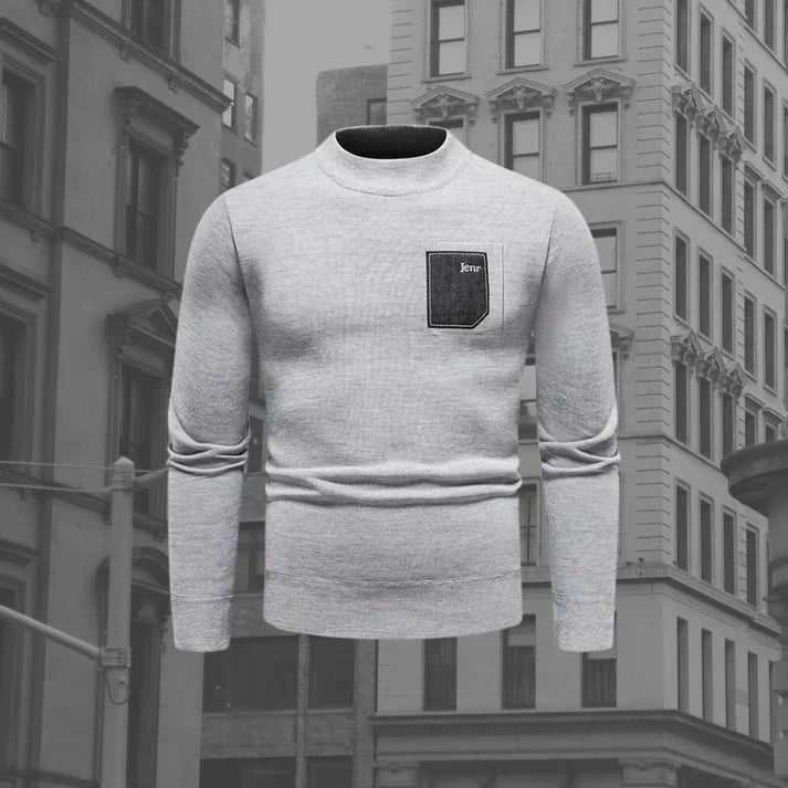 Textured Knit Crewneck Sweater | Slim Fit Casual Pullover | Chest Pocket Detail