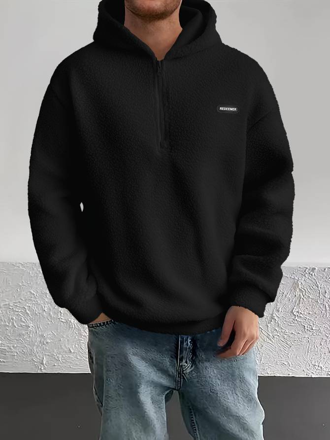 Men's Half-Zip Fleece Pullover | Soft Sherpa Texture | Relaxed Fit Hoodie