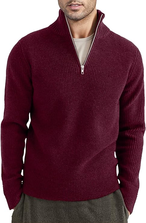 Pull côtelé à col zippé pour homme | Pull en maille douce pour un confort quotidien