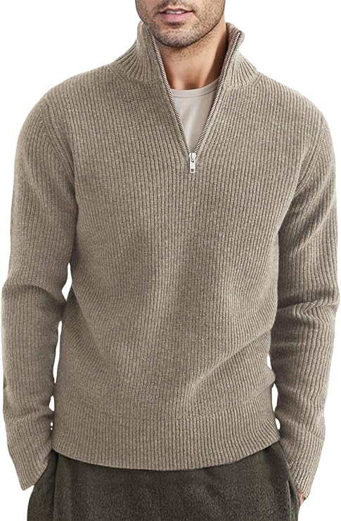 Pull côtelé à col zippé pour homme | Pull en maille douce pour un confort quotidien
