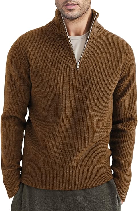 Pull côtelé à col zippé pour homme | Pull en maille douce pour un confort quotidien