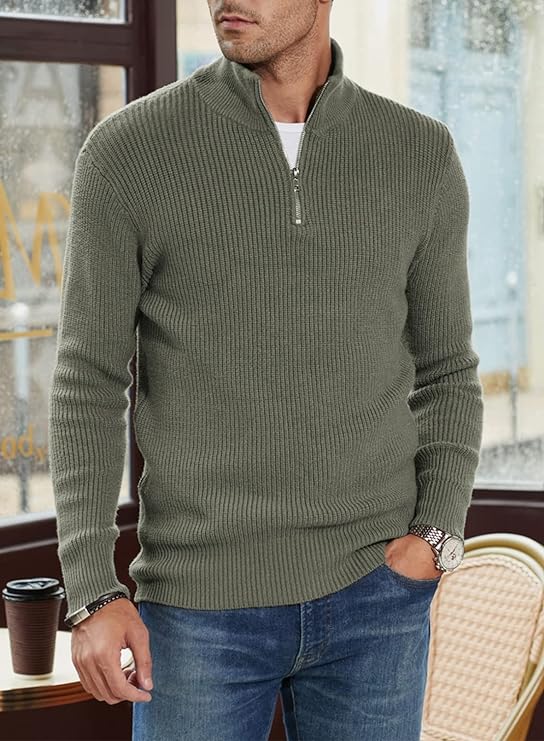 Pull côtelé à col zippé pour homme | Pull en maille douce pour un confort quotidien