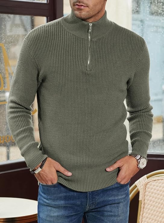 Pull côtelé à col zippé pour homme | Pull en maille douce pour un confort quotidien