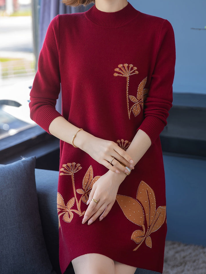 Lourdes - Elegant floral sweater dress with round neck