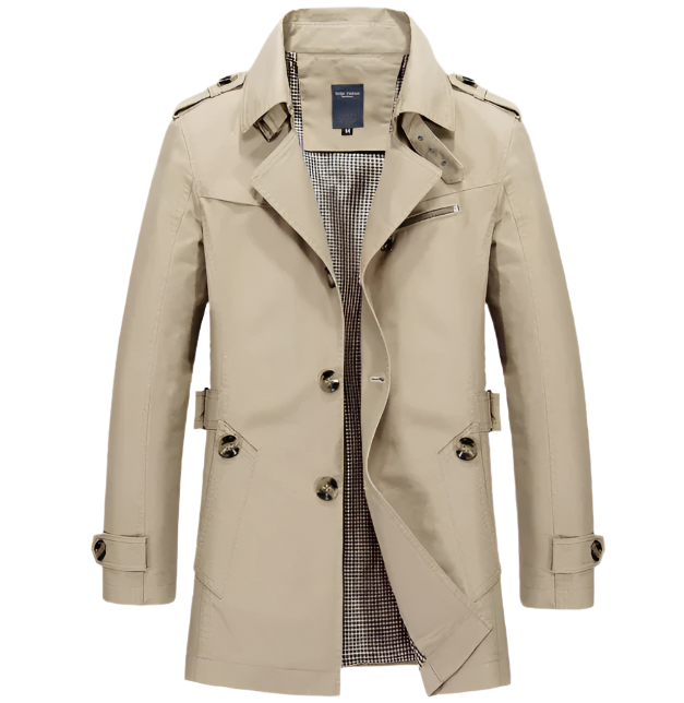 Men’s Classic Trench Coat | Mid-Length | Water-Resistant Spring/Fall Jacket