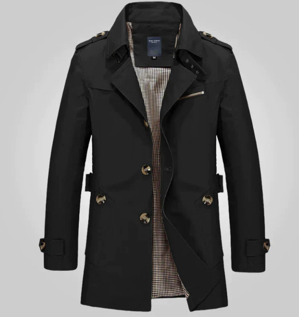 Men’s Classic Trench Coat | Mid-Length | Water-Resistant Spring/Fall Jacket
