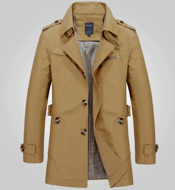 Men’s Classic Trench Coat | Mid-Length | Water-Resistant Spring/Fall Jacket