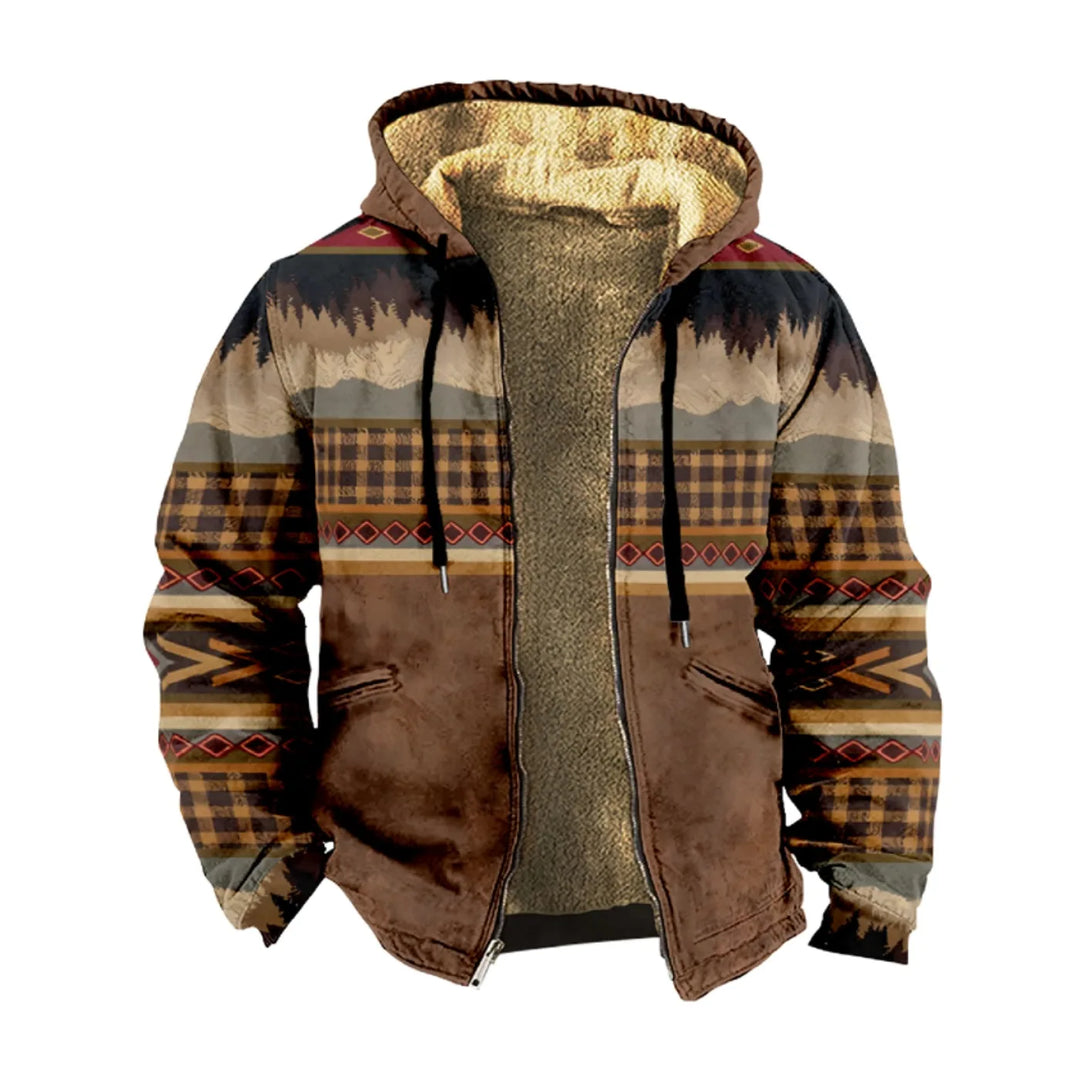Men’s Sherpa-Lined Hoodie Jacket | Patterned Outerwear | Warm Zip-Up