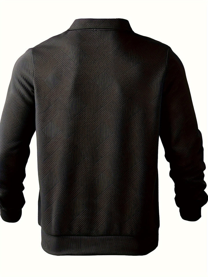 Men’s Quarter-Zip Jacquard Sweater | Textured Pullover with Collar