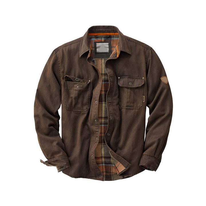 Veste de travail en flanelle doublée de daim pour homme | Chemise utilitaire boutonnée | Pièce chaude d'automne