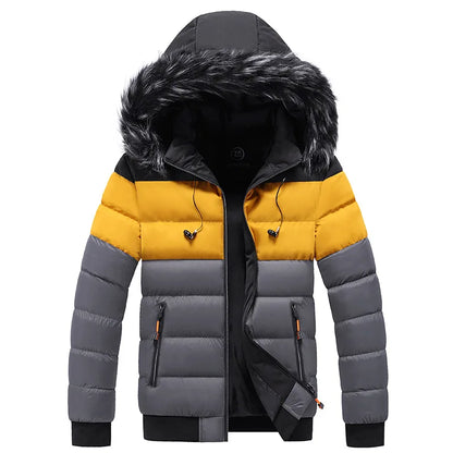 Men's Colourblock Puffer Jacket | Faux Fur Hood & Insulated Winter Warmth