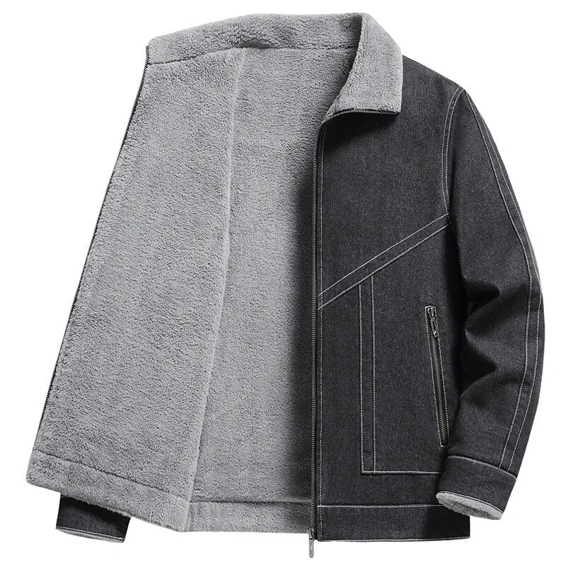 Men’s Sherpa-Lined Jacket | Faux Denim Outer with Warm Fleece Interior | Winter Casual Layer