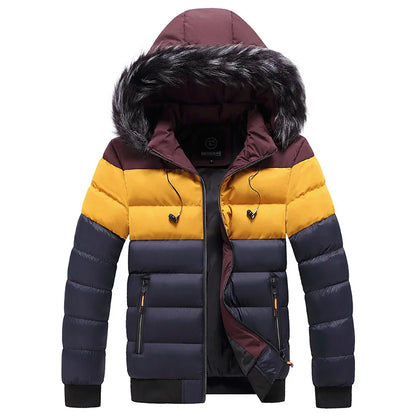 Men's Colourblock Puffer Jacket | Faux Fur Hood & Insulated Winter Warmth