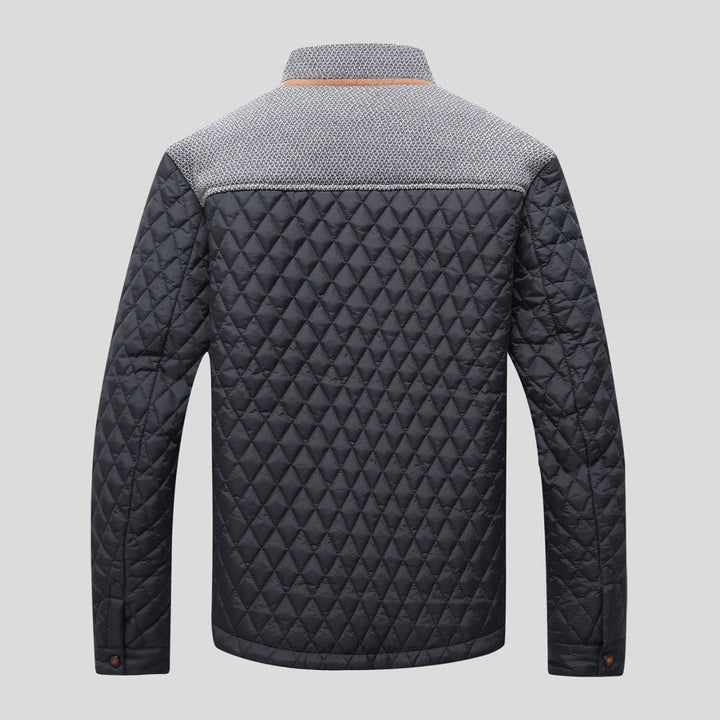 Men’s Diamond Quilted Jacket | Knit Collar & Contrast Trim | Fall Layer