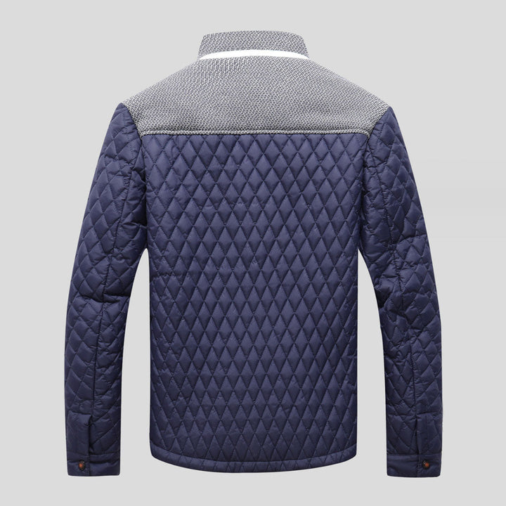 Men’s Diamond Quilted Jacket | Knit Collar & Contrast Trim | Fall Layer