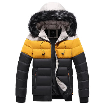 Men's Colourblock Puffer Jacket | Faux Fur Hood & Insulated Winter Warmth