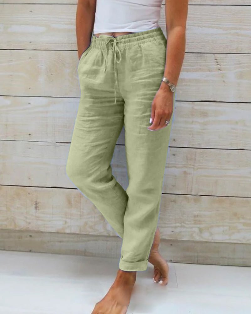 Linen Blend Drawstring Pants | Tapered Leg | Lightweight Everyday Fit