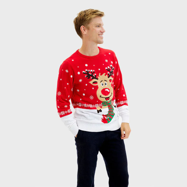 Men’s Reindeer Christmas Sweater | Festive Knit Pullover for Holiday Events