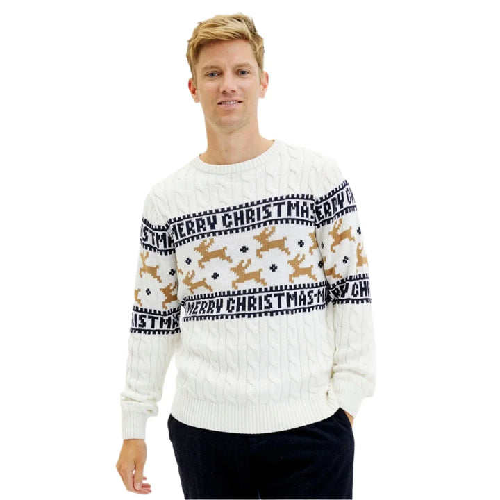 Pull de Noël pour homme | Maille à motif rennes | Pull festif d'hiver