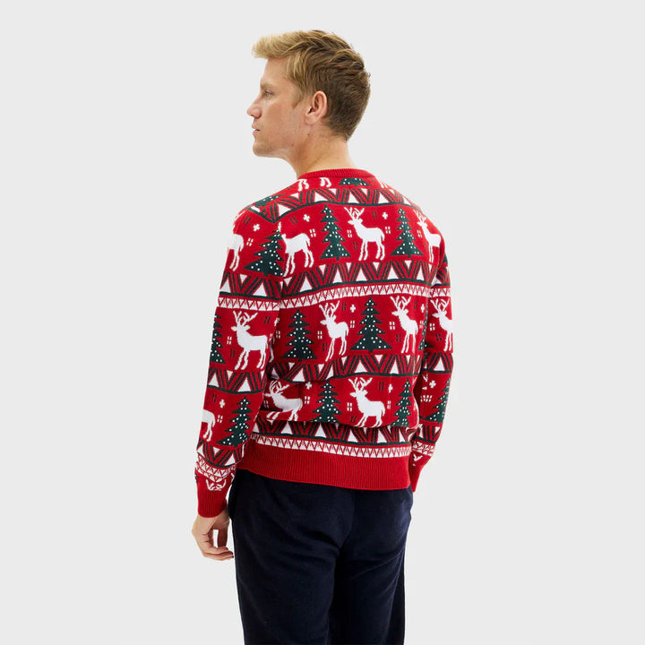 Pull col rond homme pour les fêtes | Motif rennes festifs | Pull d'hiver en maille