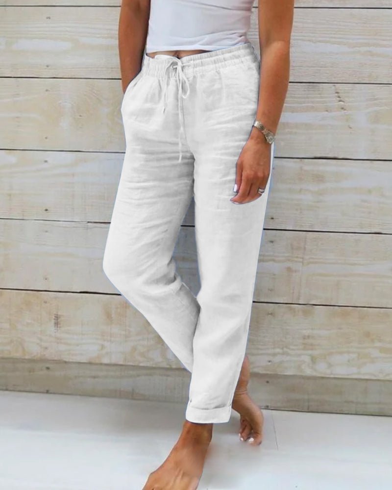 Linen Blend Drawstring Pants | Tapered Leg | Lightweight Everyday Fit