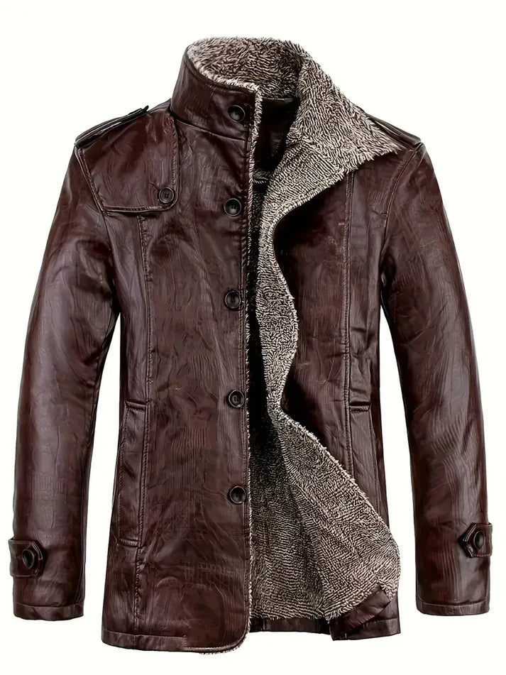 Faux Leather Sherpa Jacket | Button-Up Midweight Outerwear
