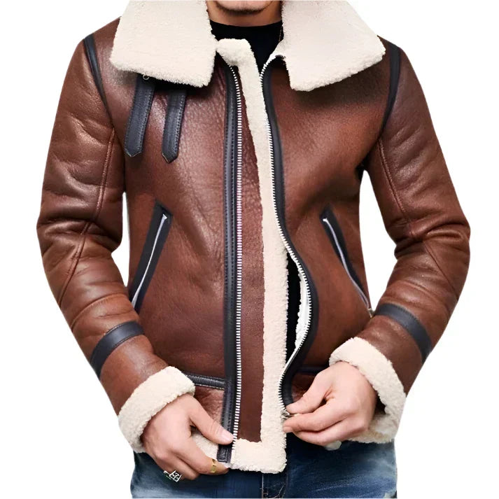 Men’s Faux Shearling Aviator Jacket | Winter Bomber Style | Vegan Leather Outer