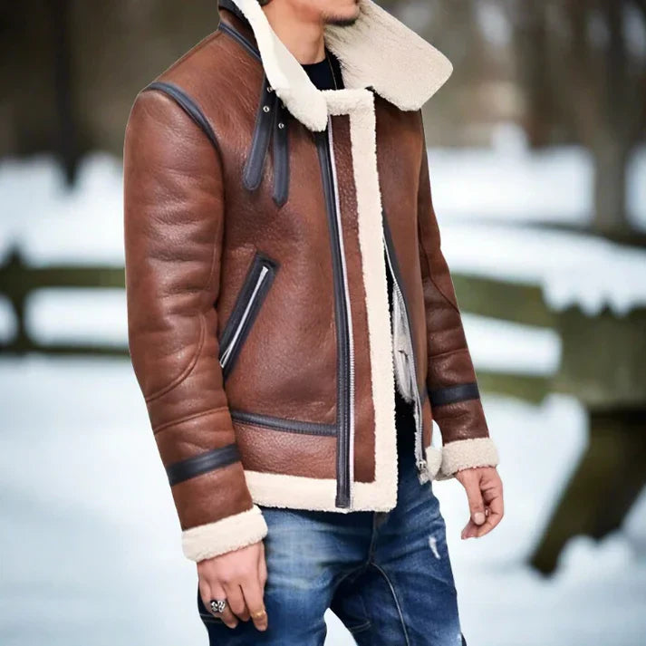 Men’s Faux Shearling Aviator Jacket | Winter Bomber Style | Vegan Leather Outer