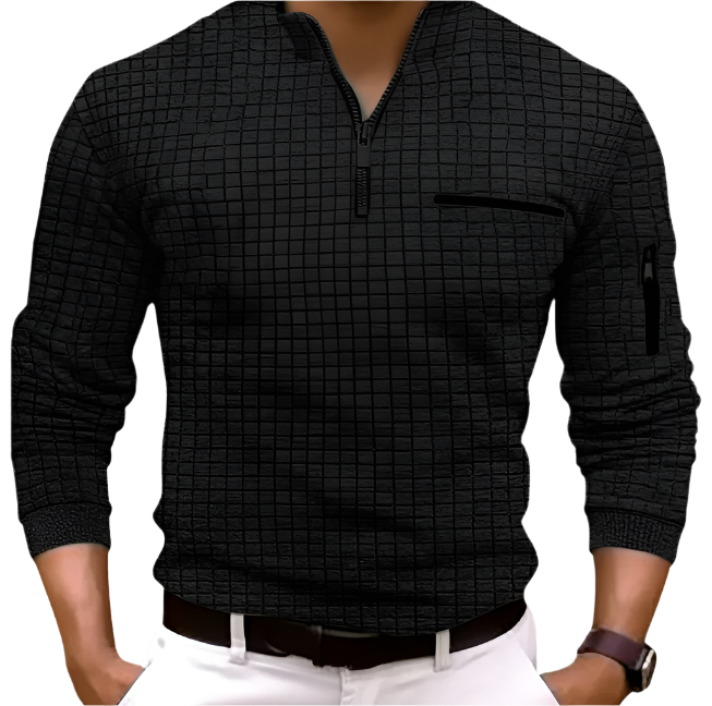 Men's Grid Knit Pullover | Zip Collar | Lightweight Long Sleeve Top