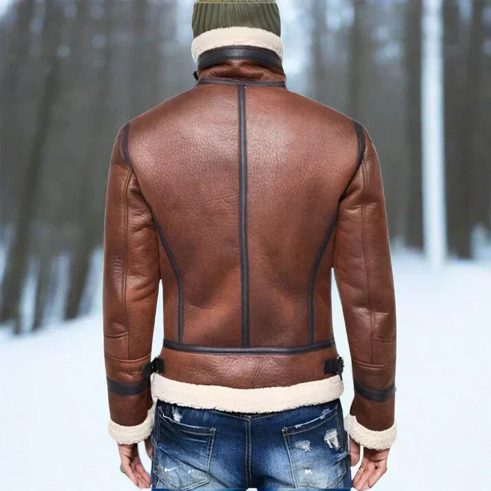 Men’s Faux Shearling Aviator Jacket | Winter Bomber Style | Vegan Leather Outer