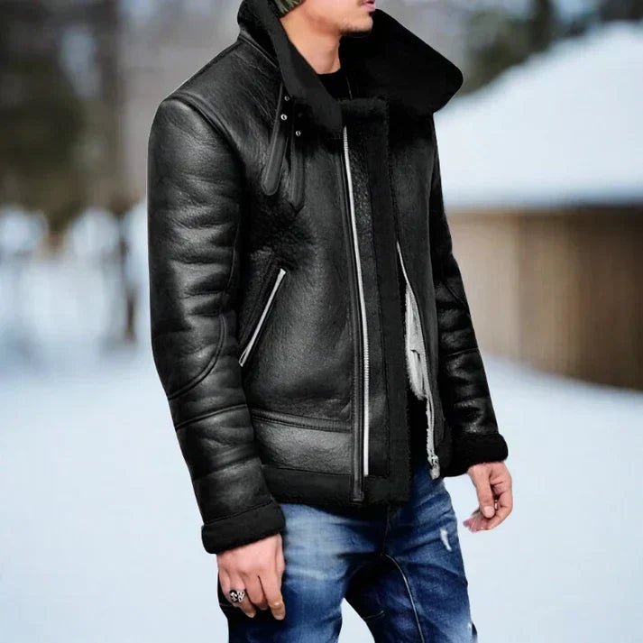 Men’s Faux Shearling Aviator Jacket | Winter Bomber Style | Vegan Leather Outer