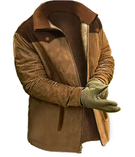 Veste en daim pour homme doublée de peau lainée | Intérieur en fausse fourrure | Vêtement d'extérieur pour temps froid