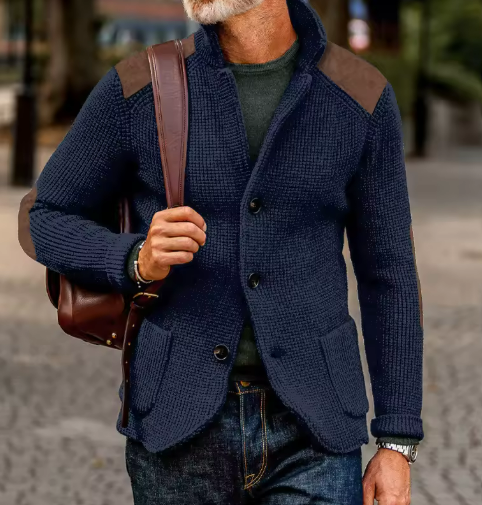 Blazer en maille à épaule contrastée | Veste à boutons texturée | Superposition élégante et décontractée