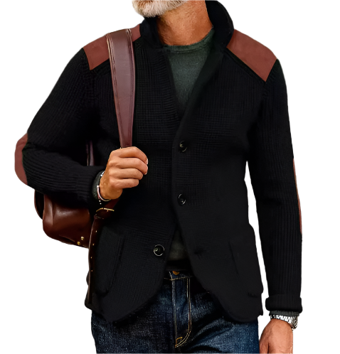 Blazer en maille à épaule contrastée | Veste à boutons texturée | Superposition élégante et décontractée