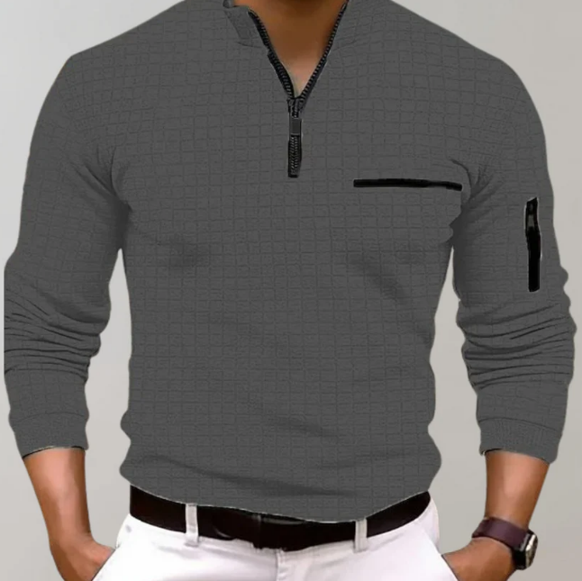 Men's Grid Knit Pullover | Zip Collar | Lightweight Long Sleeve Top