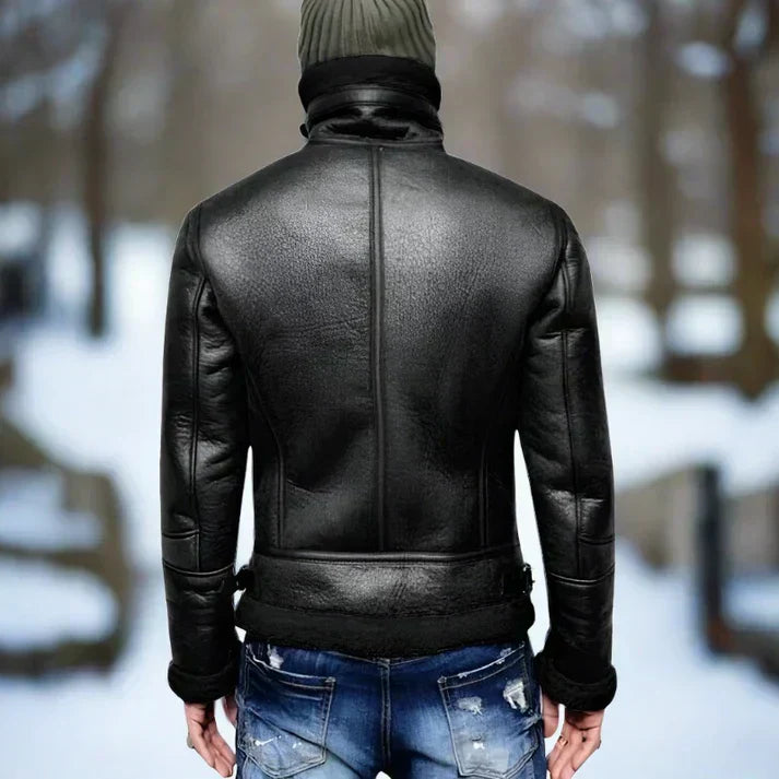 Men’s Faux Shearling Aviator Jacket | Winter Bomber Style | Vegan Leather Outer