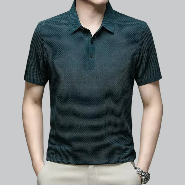 Men’s Textured Knit Polo Shirt | Breathable Stretch Fabric | Smart-Casual Essential