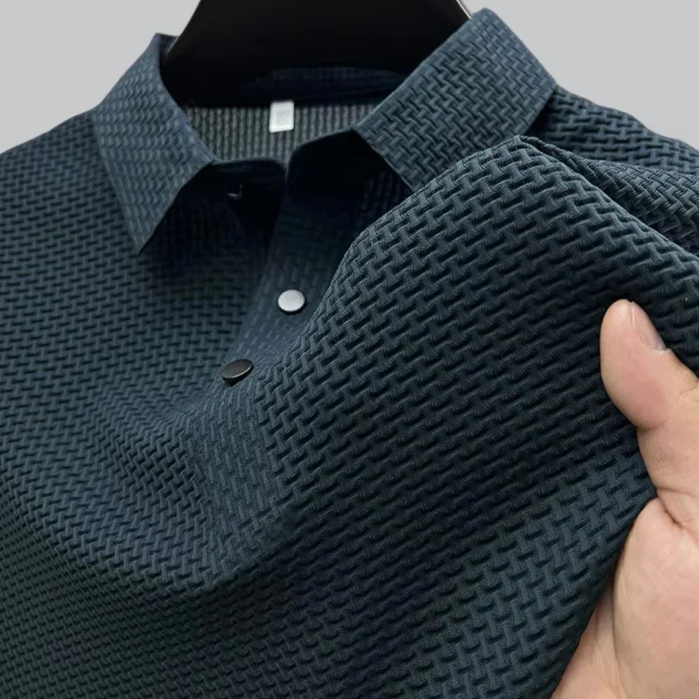 Men’s Textured Knit Polo Shirt | Breathable Stretch Fabric | Smart-Casual Essential