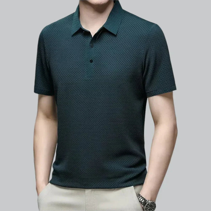 Men’s Textured Knit Polo Shirt | Breathable Stretch Fabric | Smart-Casual Essential