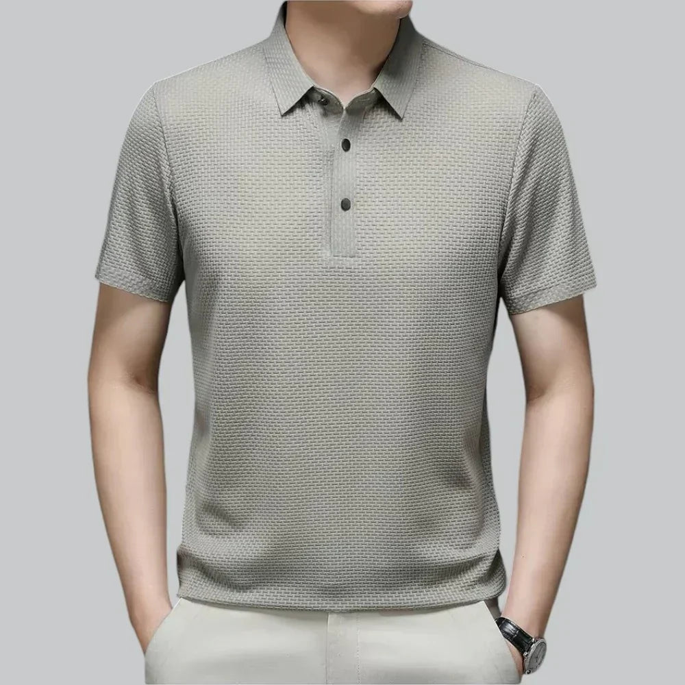 Men’s Textured Knit Polo Shirt | Breathable Stretch Fabric | Smart-Casual Essential