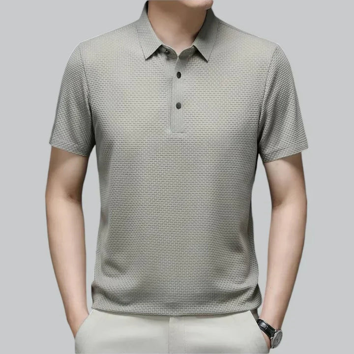 Men’s Textured Knit Polo Shirt | Breathable Stretch Fabric | Smart-Casual Essential