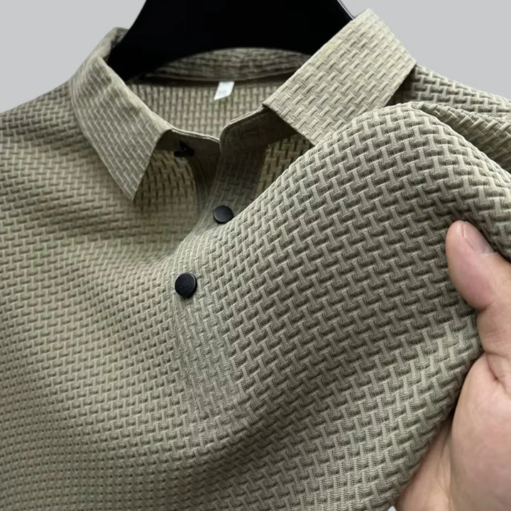 Men’s Textured Knit Polo Shirt | Breathable Stretch Fabric | Smart-Casual Essential