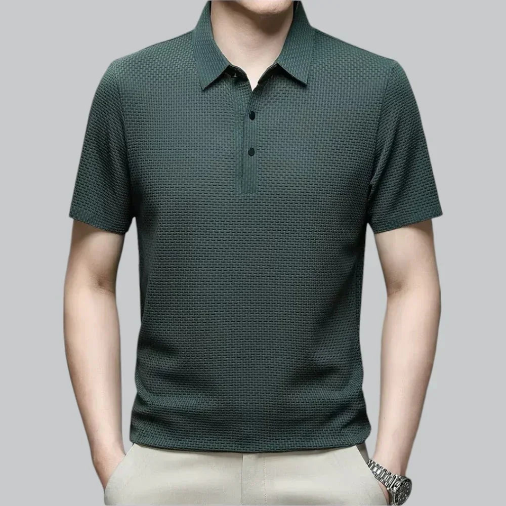Men’s Textured Knit Polo Shirt | Breathable Stretch Fabric | Smart-Casual Essential